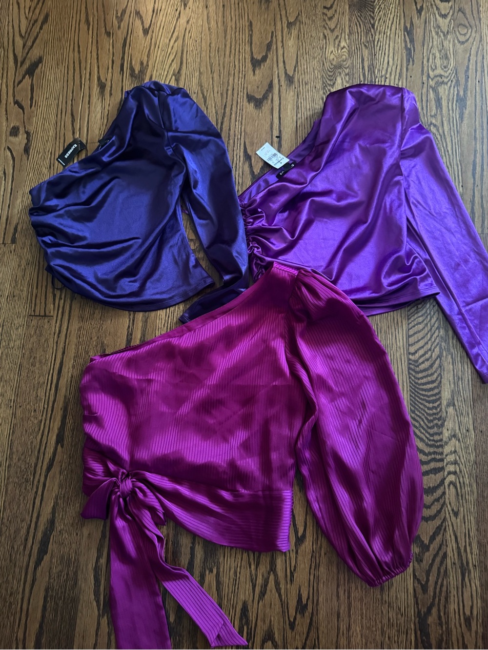 Express lot of one shouder party blouses sz small satin look